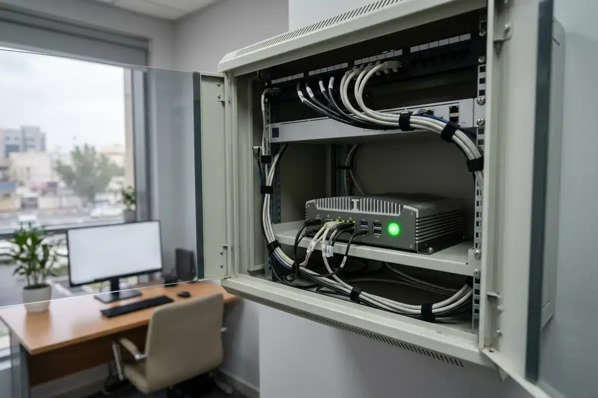 Edge AI box running llama.cpp in a branch office